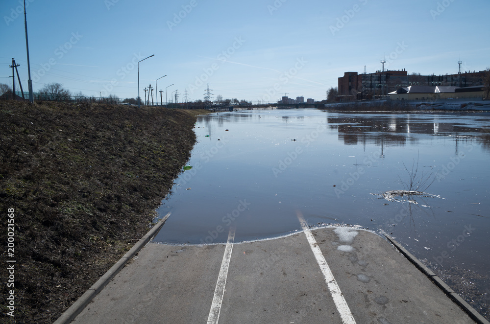 RUSSIA, TULA - APRIL 08, 2017: Upa River burst its banks.
