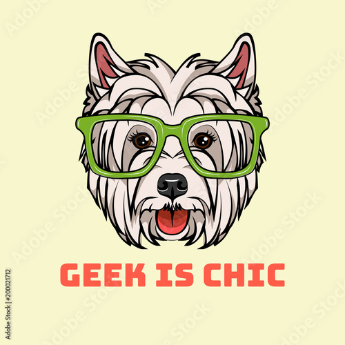 West Highland Terrier. Smart glasses. Dog geek. Vector.