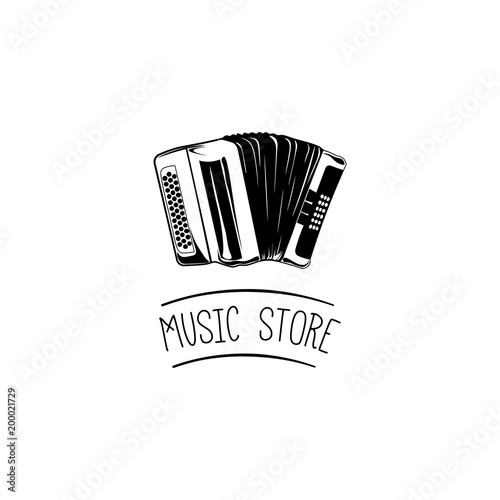 Accordion. Music store label logo. Music design element. Vector.
