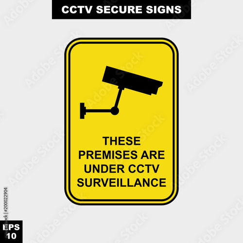 Cctv, alarm, monitored and 24 hour video camera sign in vector style version, easy to use and print