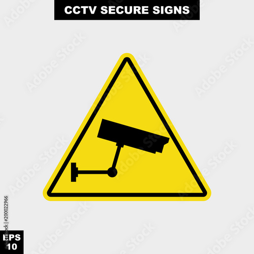 Cctv, alarm, monitored and 24 hour video camera sign in vector style version, easy to use and print