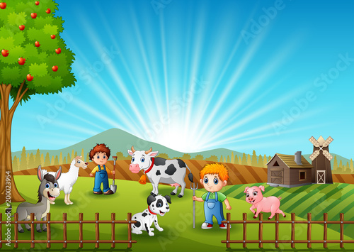 The farmers keeping animals in farm at morning 