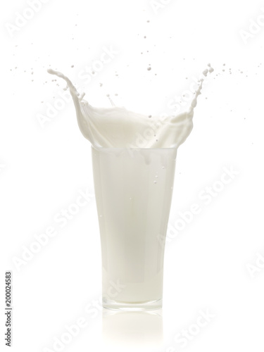 splash of milk in a glass on White background