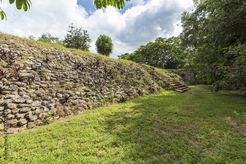 Mayan acropolis EkBalam in Mexico. These ruins are extremely well kept. Stone walls and pyramids were restored by expert anthropologist.  photo