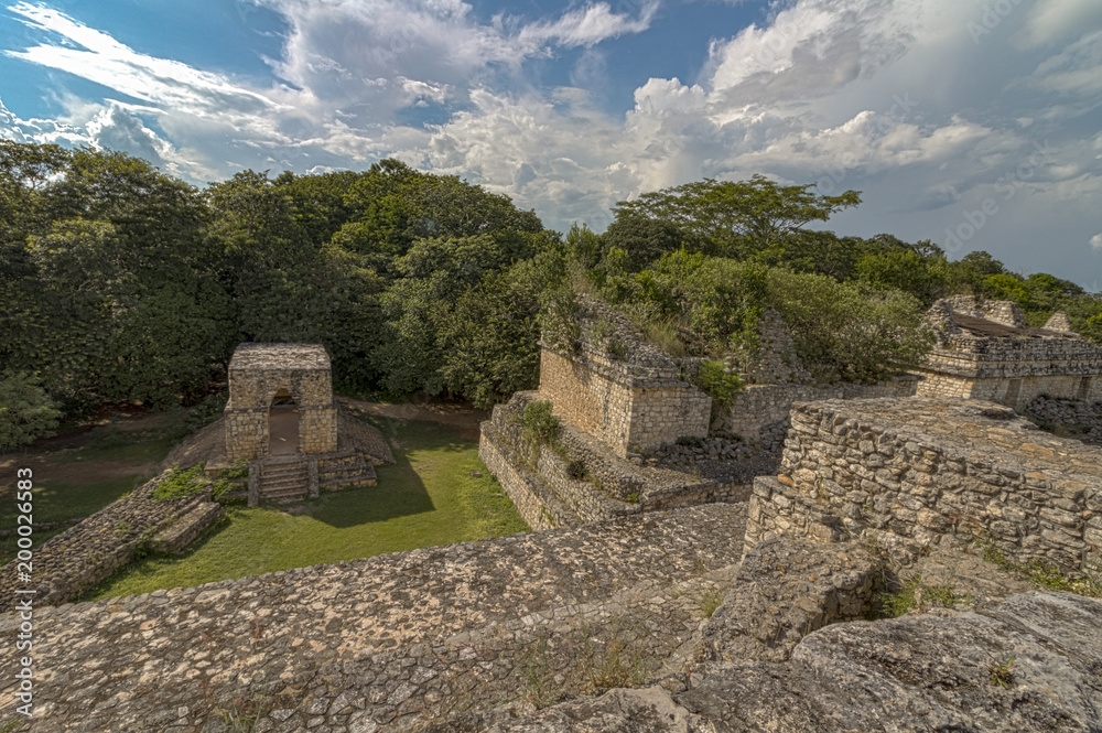 Mayan acropolis EkBalam in Mexico. These ruins are extremely well kept. Stone walls and pyramids were restored by expert anthropologist. 