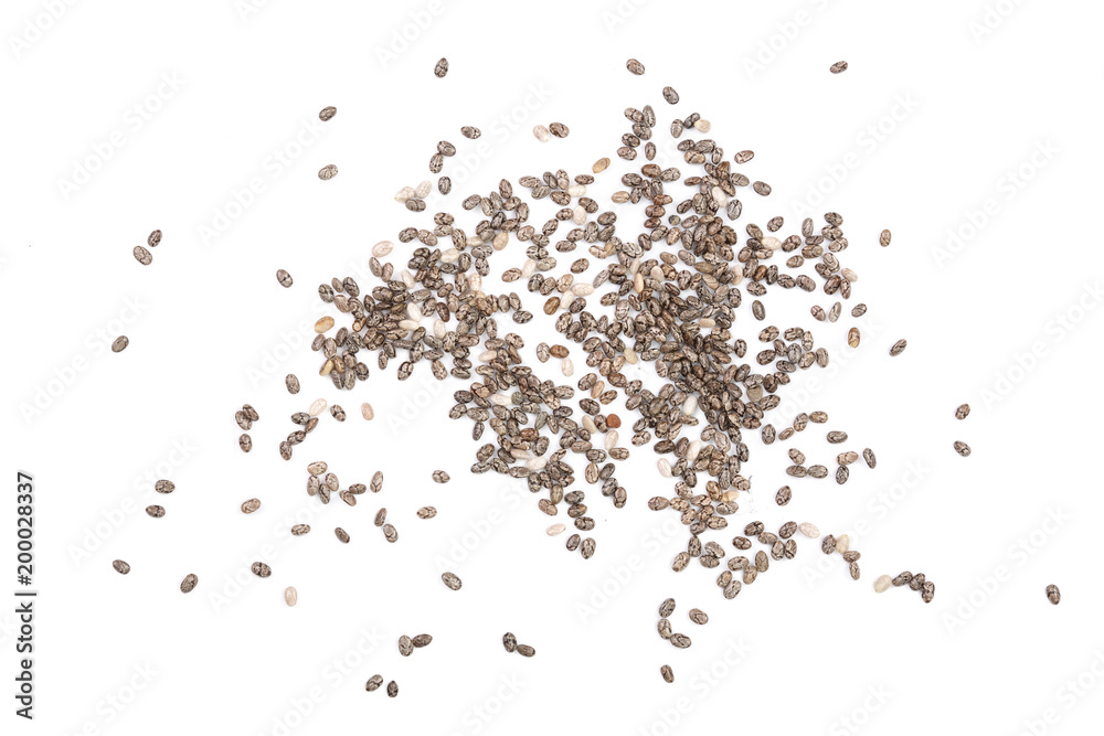 Chia seeds isolated on white background. Top view Chia seeds isolated on white background. Top view