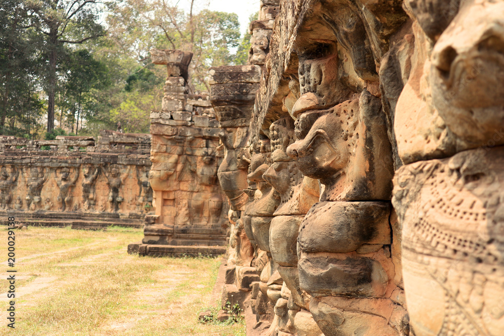 Stone Statues At Angkor Thom, Cambodia