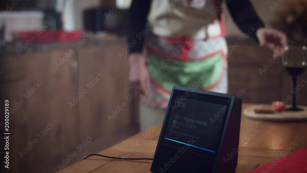 4k Woman Watching Movie on Smart Home Device