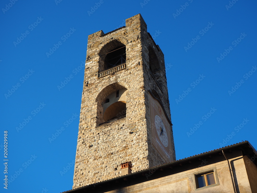 Bergamo - Old city. Landscape on the clock tower called Il Campanone