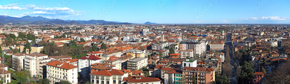 Bergamo, Italy. Landscape on the new city (downtown) from the old town located on the top of the hill