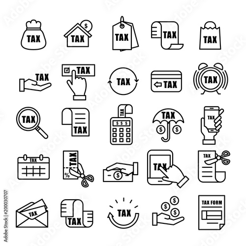 Tax and Currency outline Icon set