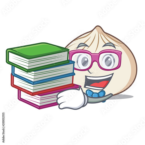 Student with book dimsum mascot cartoon style