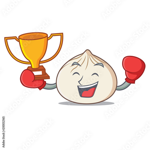 Boxing winner dimsum mascot cartoon style