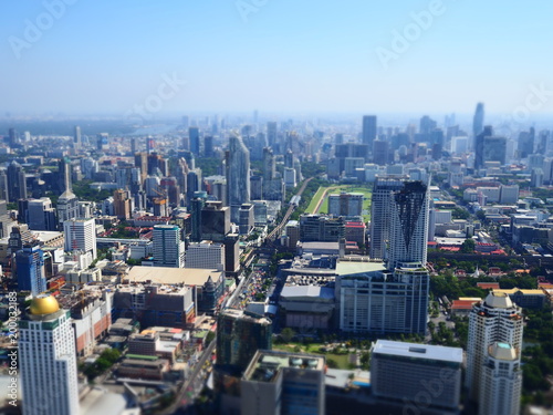 Miniature Tilt shift lens effect of modern urban architectural lanscape in Bangkok.