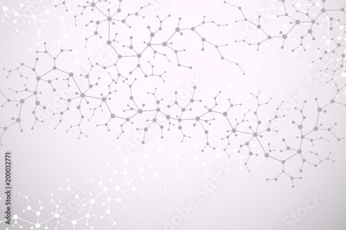 Molecular concept of neurons and nervous system. Scientific medical research. Molecule structure with particles. Science and technology background molecule for banner or flyer. Vector illustration.