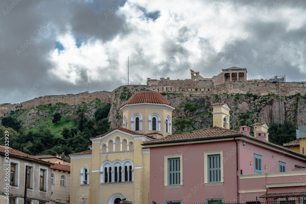 Athens - view of Acropolis from Plaka District