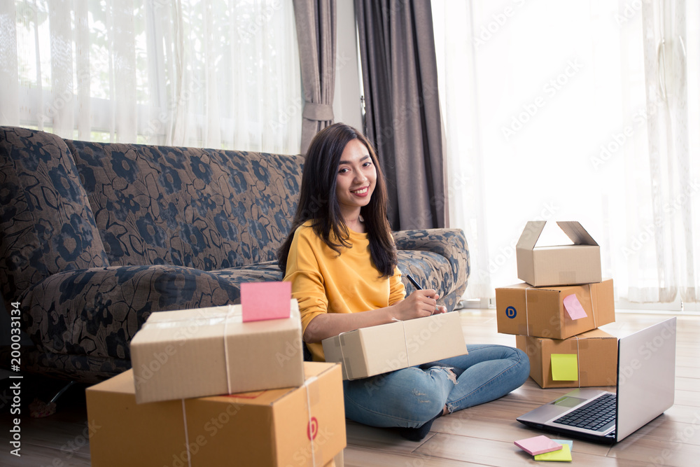 beautiful asian young woman working on laptop computer at home, startup Online Marketing concept beautiful asian young woman working on laptop computer at home, startup Online Marketing concept