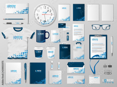 Corporate Branding identity template design. Modern Stationery mockup blue color. Business style stationery and documentation for your brand. Vector illustration