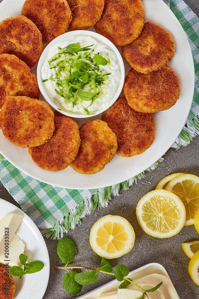 delicious crispy rice cutlets, top view delicious crispy rice cutlets, top view