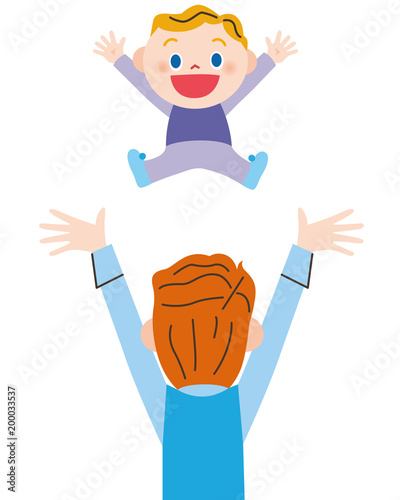 赤ちゃんと遊ぶパパ