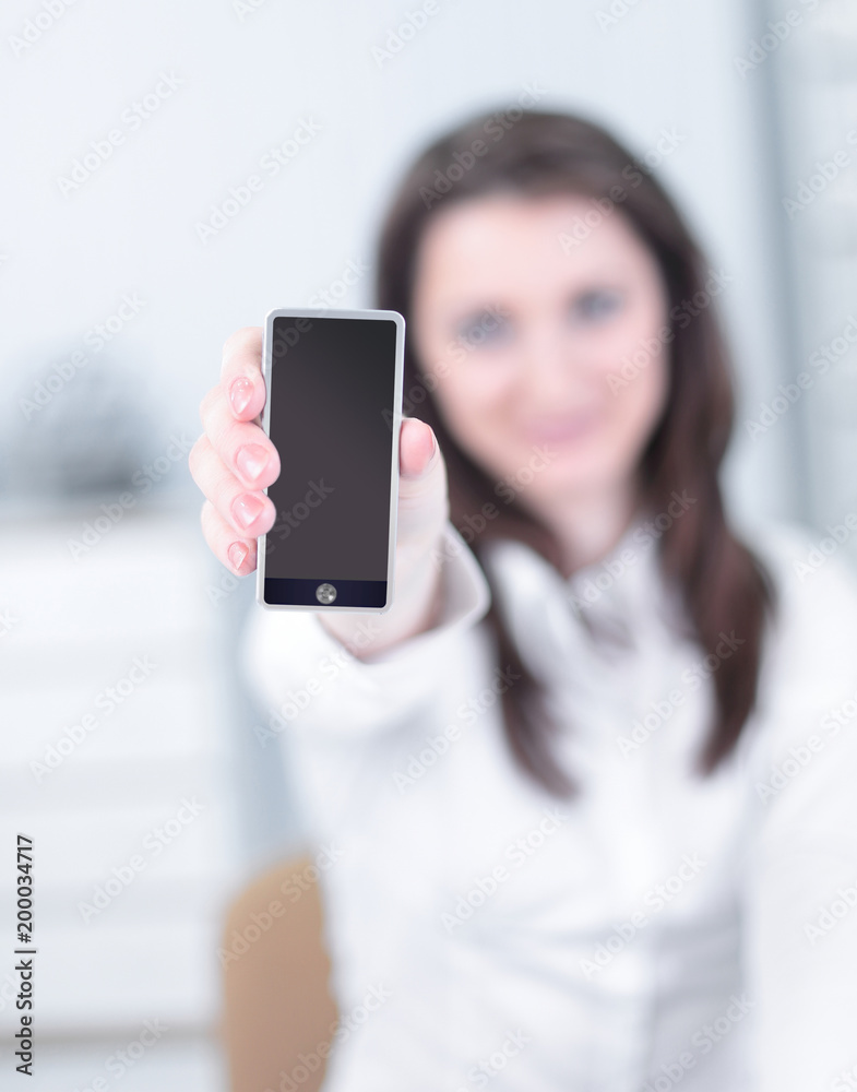 closeup. business woman showing a blank business card closeup. business woman showing a blank business card
