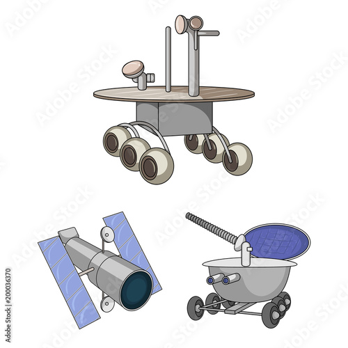 Space technology cartoon icons in set collection for design.Spacecraft and equipment vector symbol stock web illustration.