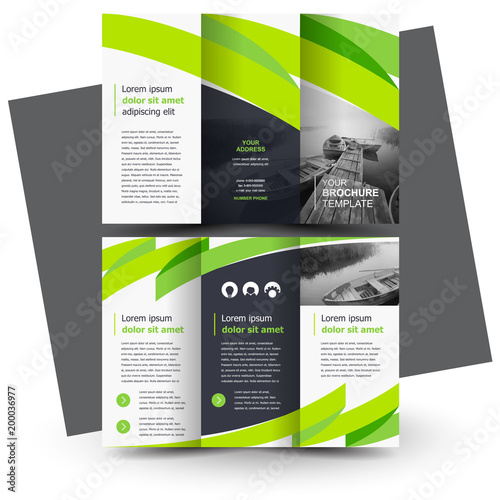 Brochure desig template, creative tri-fold ribbon theme green color