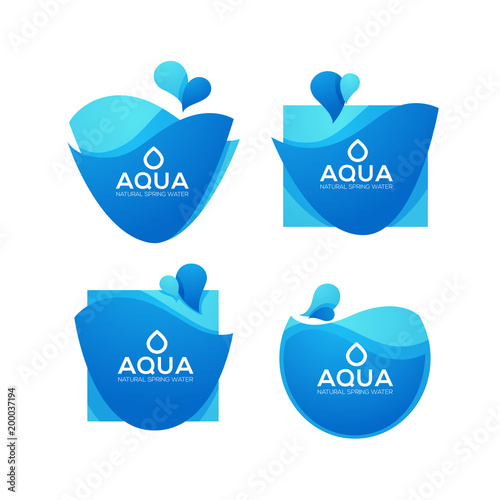 natural spring water, vector  logo, labels and stickers templates with aqua drops
