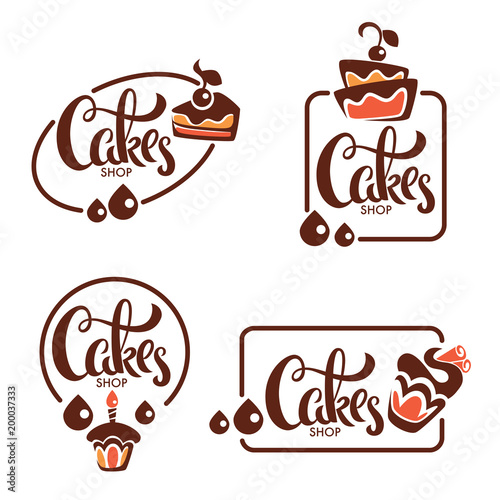 bakery, pastry, confectionery, cake, dessert, sweets shop, vector logo templates collection