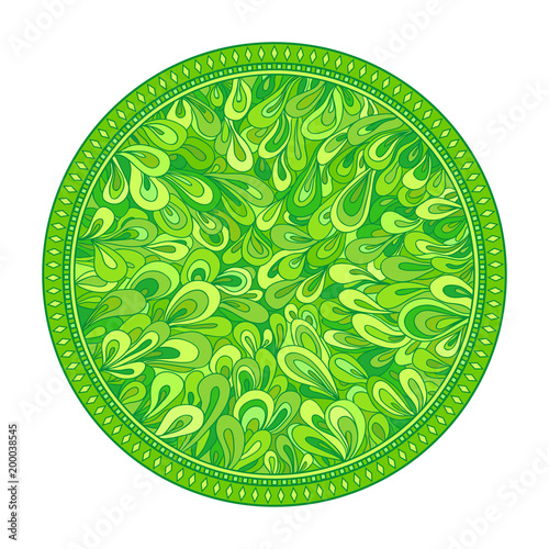 Circle zendala. Line background. Hand drawn mandala. Tribal texture. Vegetable floral pattern. Illustration for coloring. Design for spiritual relaxation for adults. Print for polygraphy, t-shirts