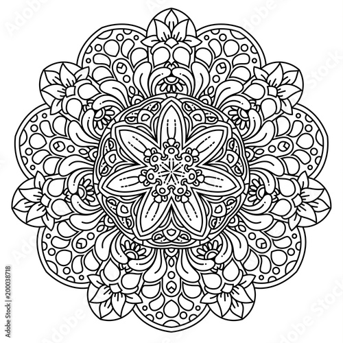 Black and white mandala vector isolated on white. Vector hand drawn circular decorative element.