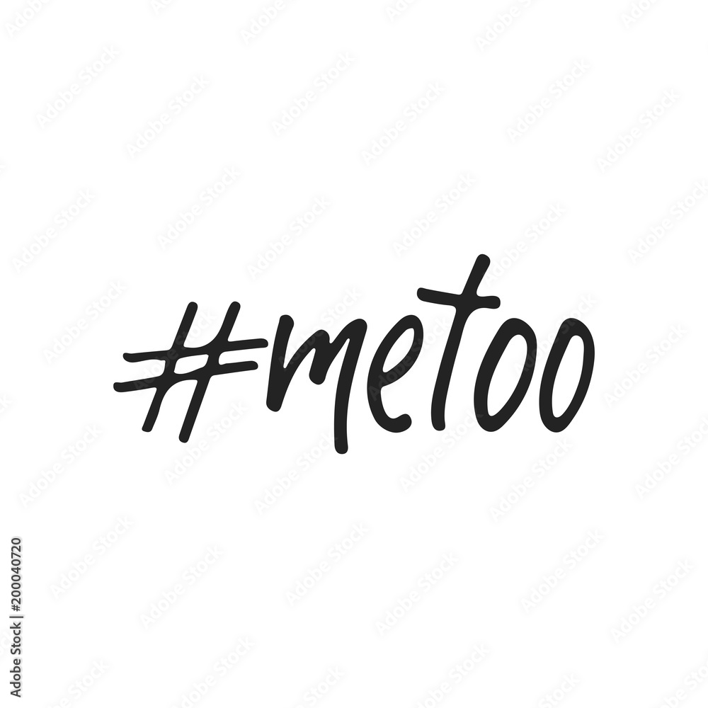 Metoo hashtag - hand drawn lettering phrase isolated on the black background. Fun brush ink vector illustration for banners, greeting card, poster design.