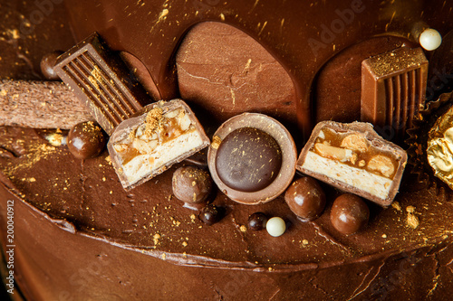 decoration of chocolate cake macro view