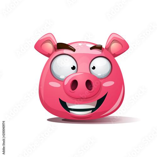 Funny  cute  crazy pig smiley. Symbol of 2019 Vector eps 10