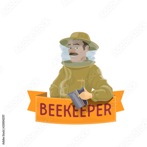 Beekeeper in hat icon for beekeeping farm design