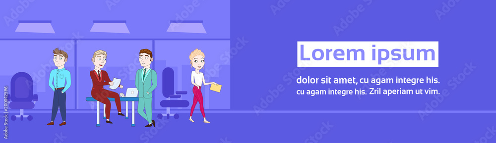 Group Of Business People In Office Team Meeting Brainstorming Horizontal Banner Flat Vector Illustration