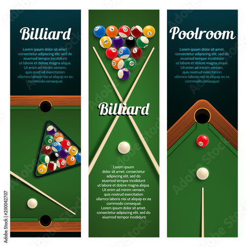 Billiards sport club or pool room banner with ball