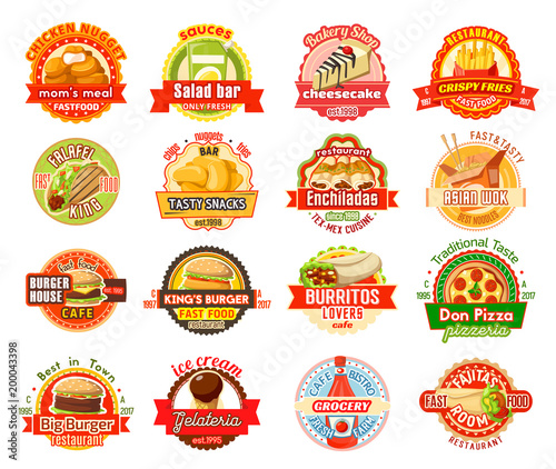Fast food label for american, mexican, asian cafe