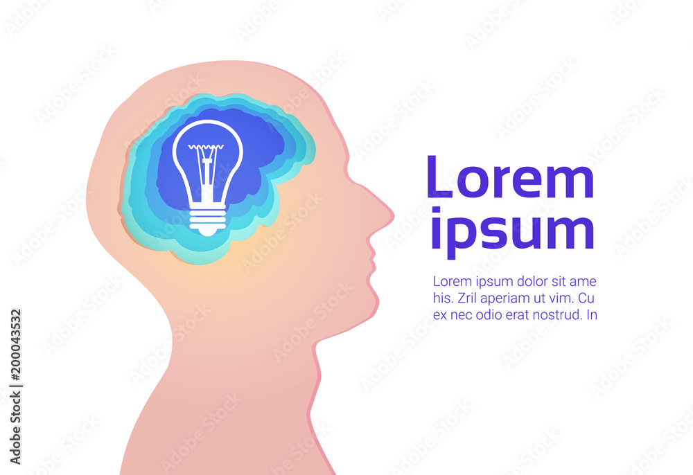 Human Head Silhouette Profile With Light Bulb Brain On White Background Flat Vector Illustration Human Head Silhouette Profile With Light Bulb Brain On White Background Flat Vector Illustration