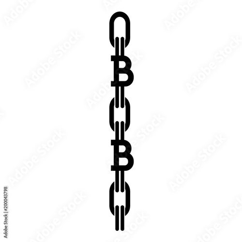 Blockchain icon. Blockchain records represented by bitcoins connected with chain links. Vector Illustration