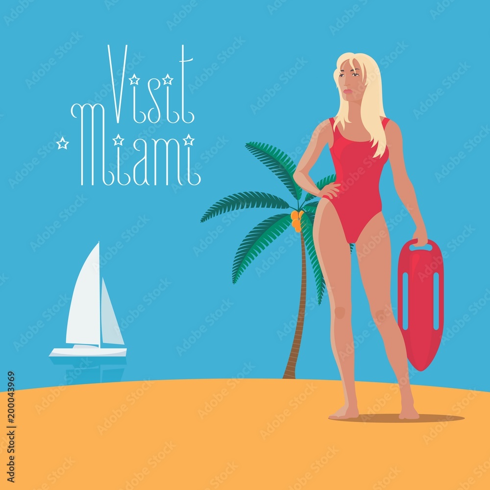 Visit Malibu, Miami and USA vector illustration Visit Malibu, Miami and USA vector illustration