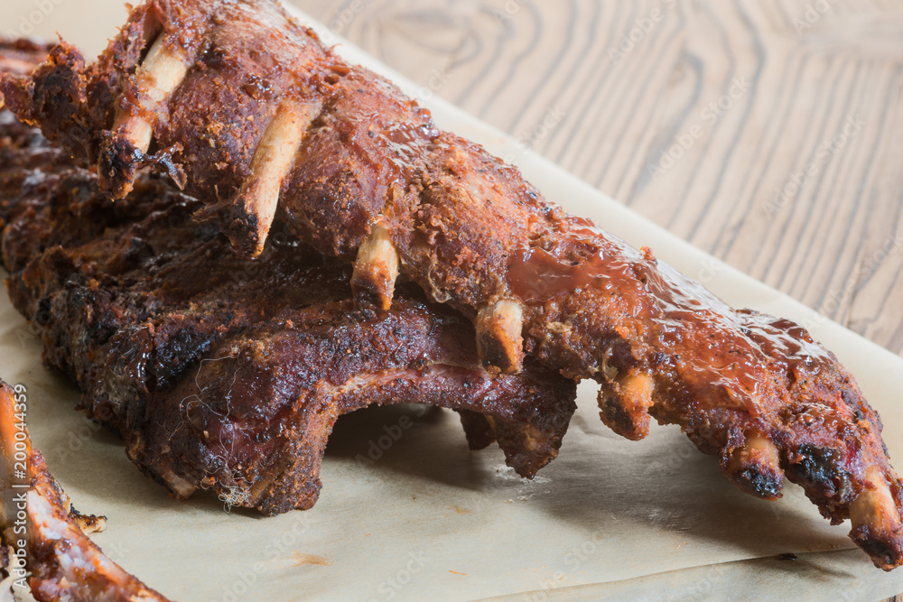 Grilled Spareribs with barbecue sauce with Copy Space Grilled Spareribs with barbecue sauce with Copy Space