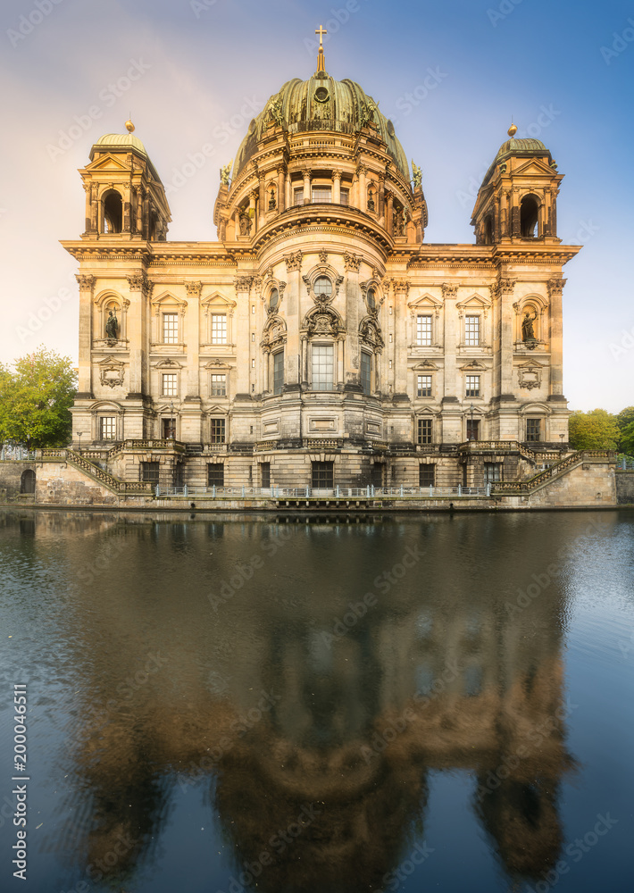 Berlin Cathedral view via the river at morning