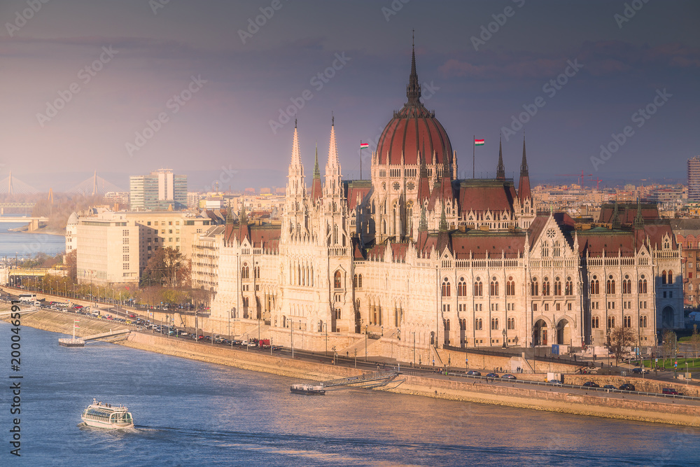 Parliament building and river Danube of Budapest