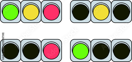 Flat square traffic light set