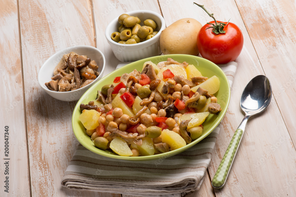 salad with chickpeas potatoes tomatoes mushroom and olives salad with chickpeas potatoes tomatoes mushroom and olives