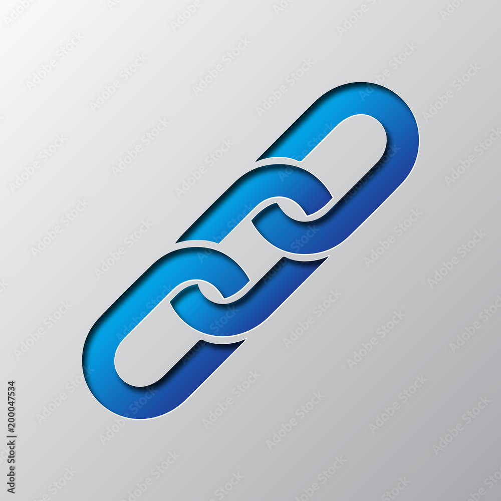Paper art of the blue chain link icon. Vector illustration. Paper art of the blue chain link icon. Vector illustration.
