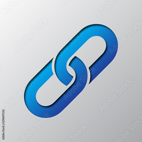 Paper art of the blue chain link icon. Vector illustration.
