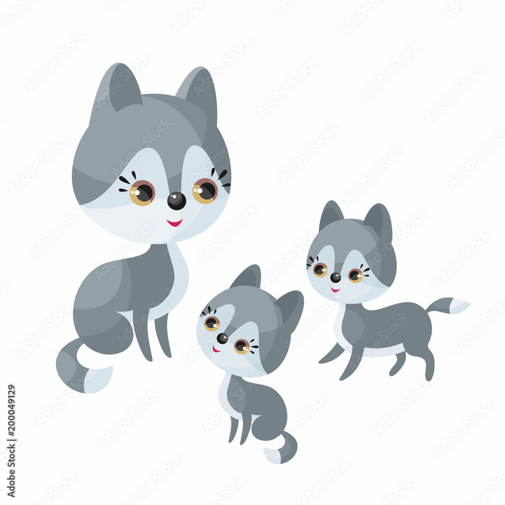 Cute animal with cubs. Vector illustration in cartoon style isolated on a white background.