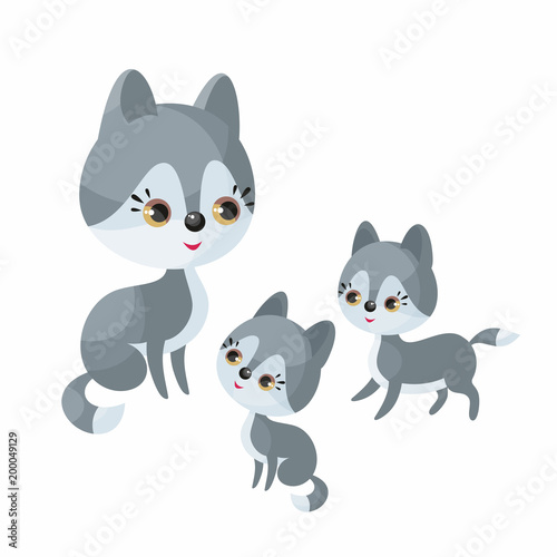Cute animal with cubs. Vector illustration in cartoon style isolated on a white background.